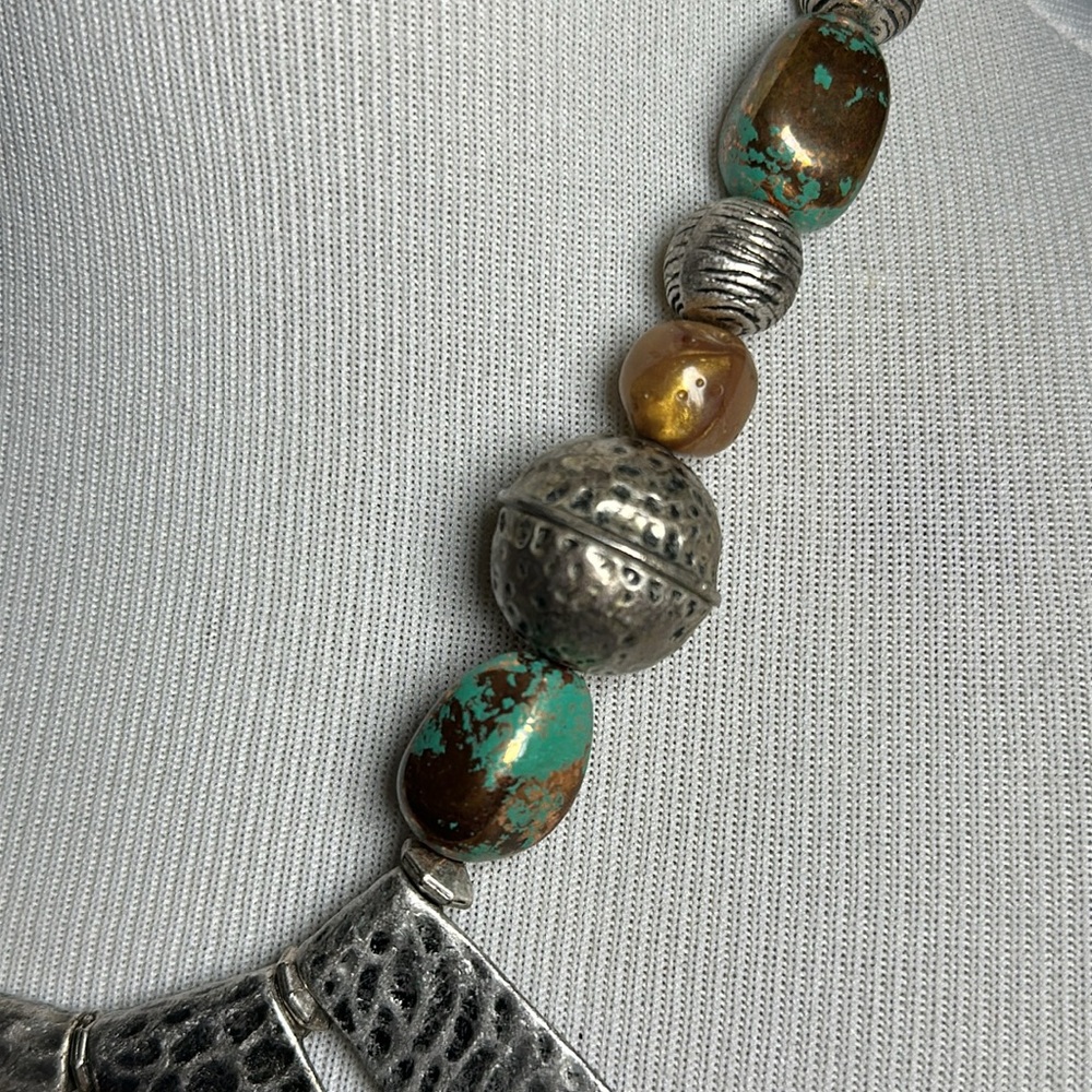 Silver and Turquoise Statement beaded large Necklace - Picture 2 of 8
